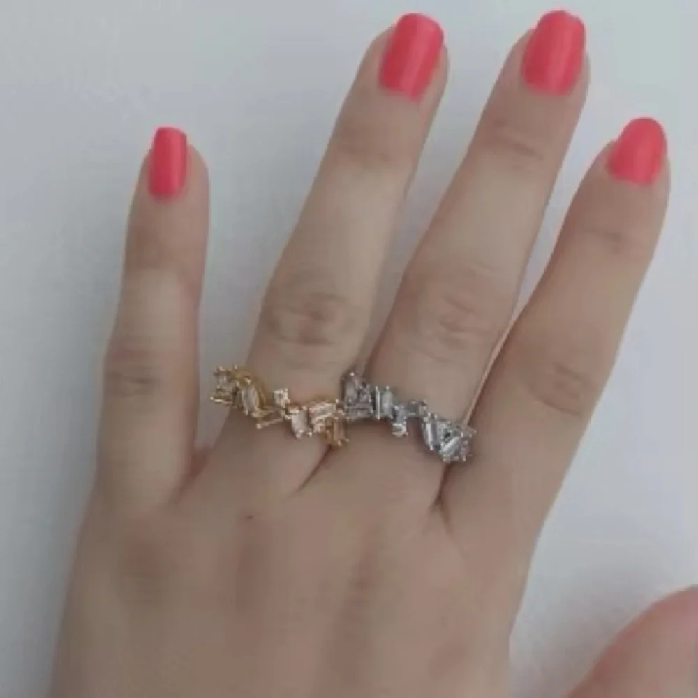 💍14k Gold Plated Baguette CZ Diamond Cluster Band
